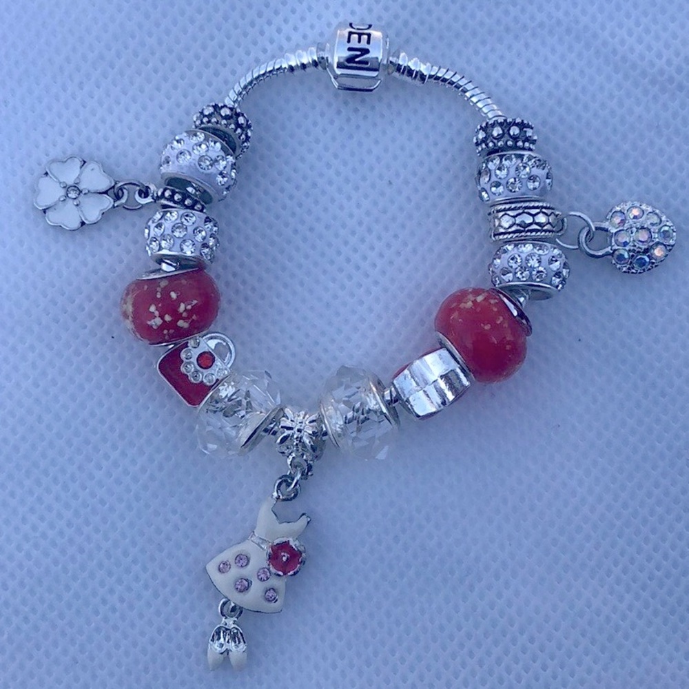 Little Girls Handcrafted European Style Beaded Bracelet on a Silver Snake Chain